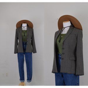 Vintage 90s‎ Chalk Stripe Gray Polyester Blazer | size 2